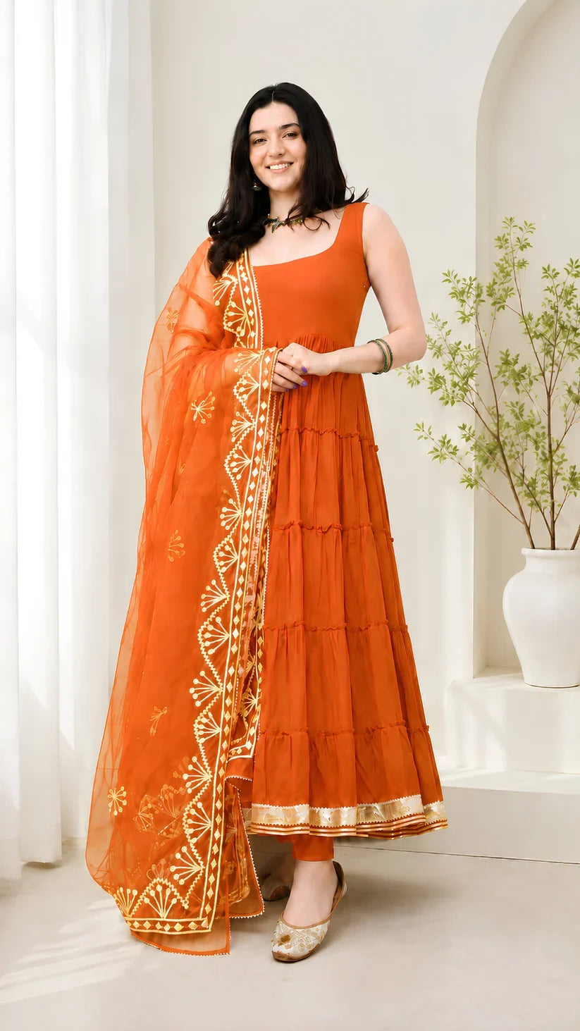 Women’s Elegant Long Kurta & Embroidered Dupatta Set
