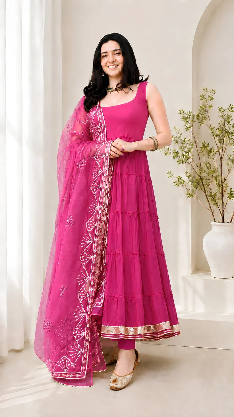 Women’s Elegant Long Kurta & Embroidered Dupatta Set
