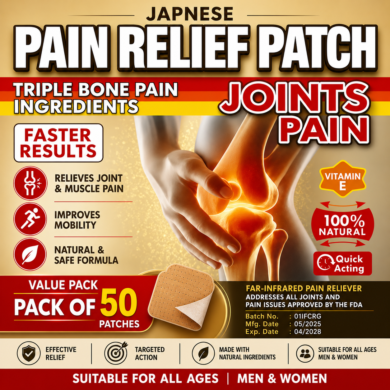 Cooling & Warming Patches (Pack of 50) – For Back, Shoulder & Joint Areas