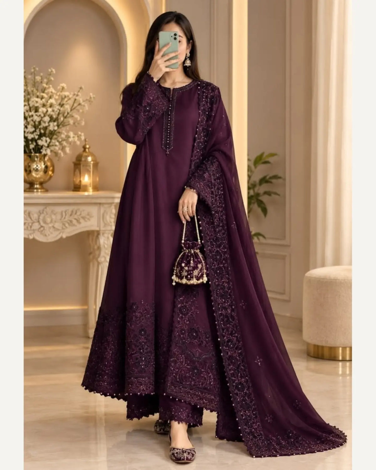 Women’s Elegant Long Kurta & Embroidered Dupatta Set