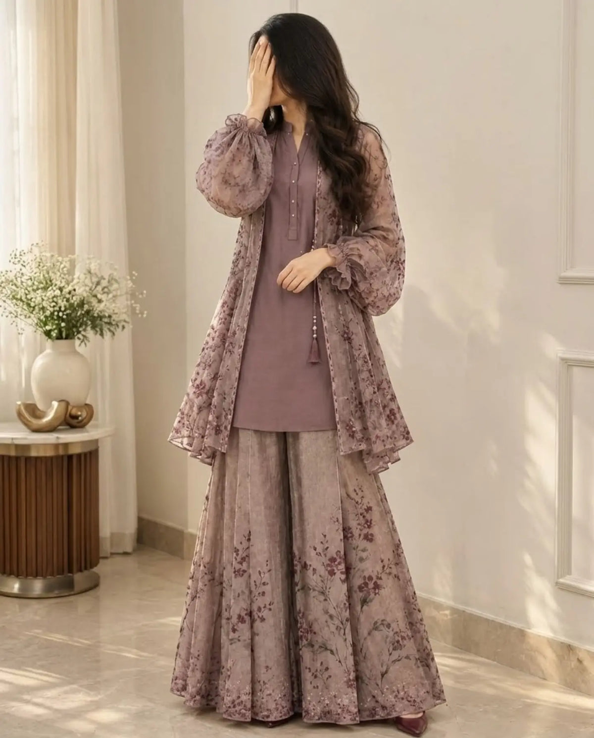 Women’s Elegant Long Kurta & Embroidered Dupatta Set