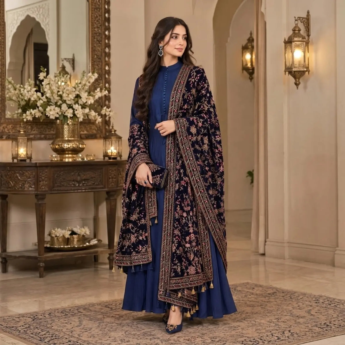 Women’s Elegant Long Kurta & Embroidered Dupatta Set