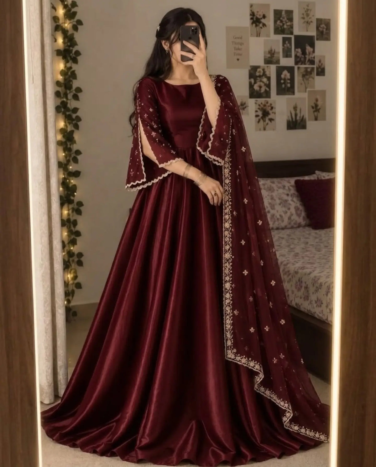 Women’s Elegant Long Kurta & Embroidered Dupatta Set