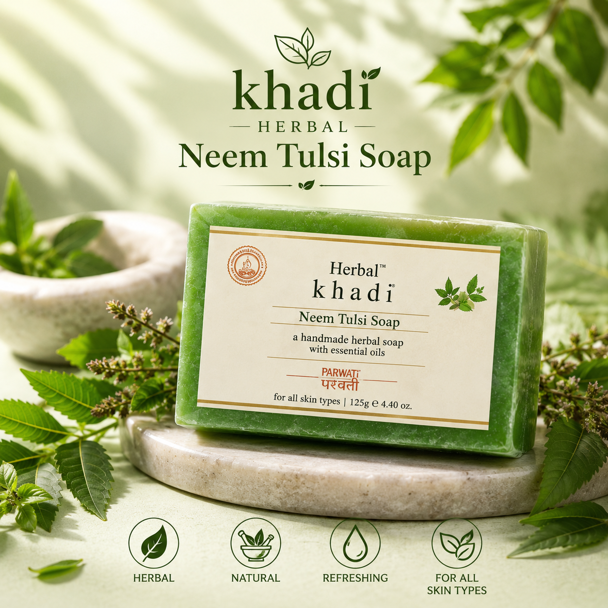 Herbal Khadi Neem & Tulsi Ayurvedic Soap | 125 gm