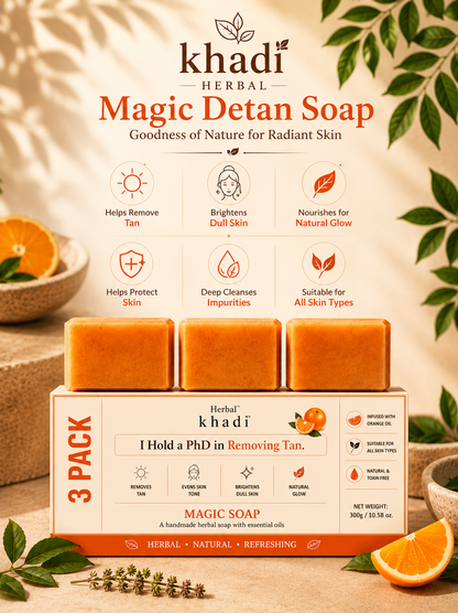 Khadi Herbal Magic Detan Soap – 300g (Pack of 6) Buy 1 Get 1 Free