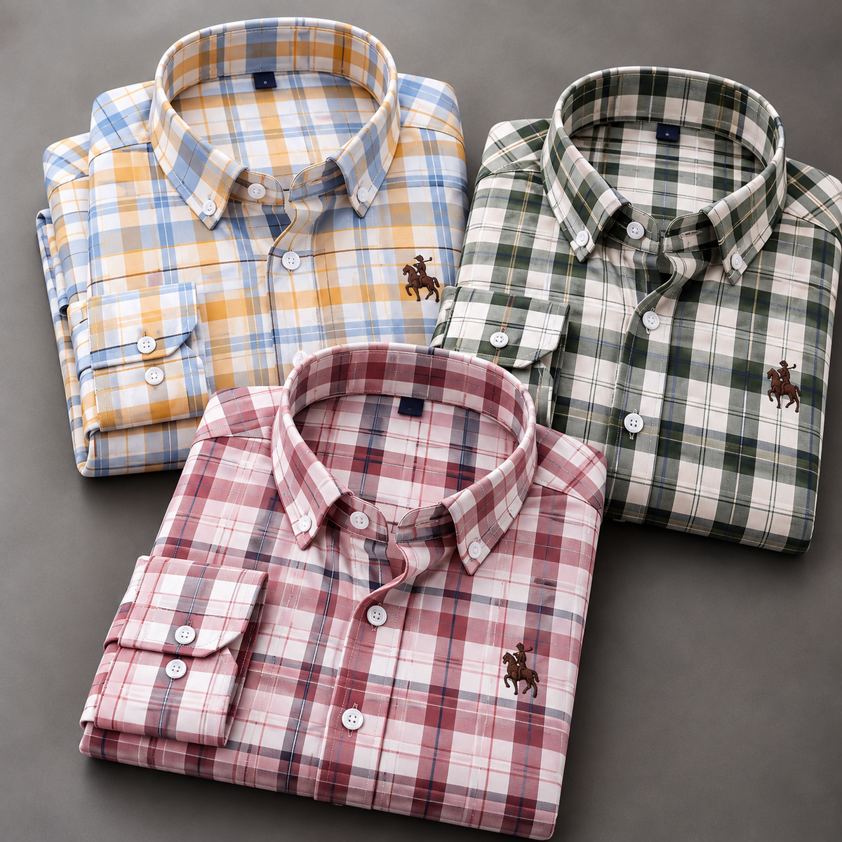 Pack of 3 Men's Colourful Plaid Shirts – Yellow, Green & Pink