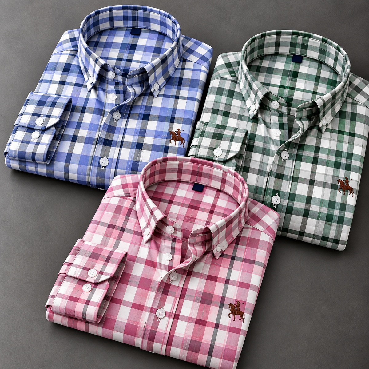 Pack of 3 Men's Plaid Shirts – Blue, Green & Pink