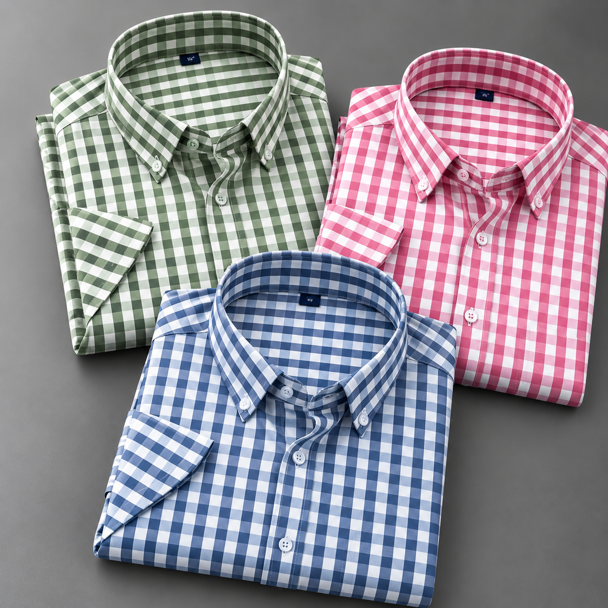Pack of 3 Men's Gingham Shirts – Green, Pink & Blue