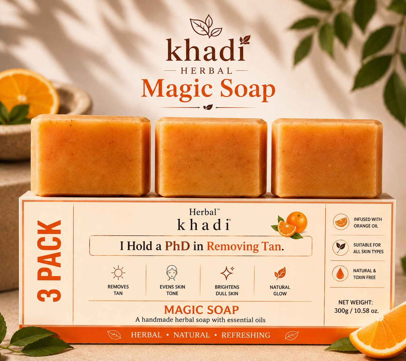 Khadi Herbal Magic Detan Soap – 300g (Pack of 6) Buy 1 Get 1 Free