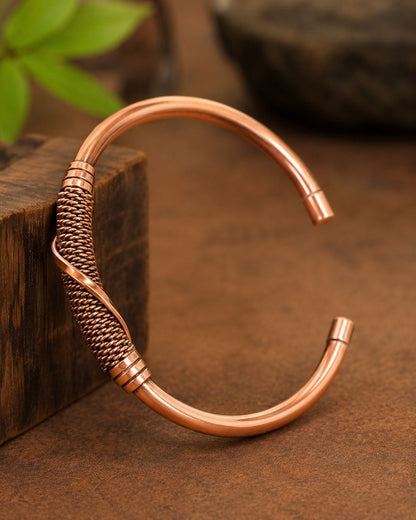 Handcrafted Copper Cuff with Woven Design Protection Bracelet