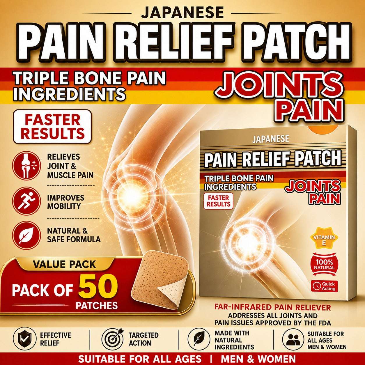Cooling & Warming Patches (Pack of 50) – For Back, Shoulder & Joint Areas