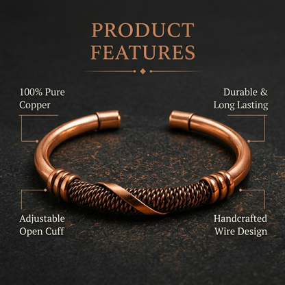 Handcrafted Copper Cuff with Woven Design Protection Bracelet