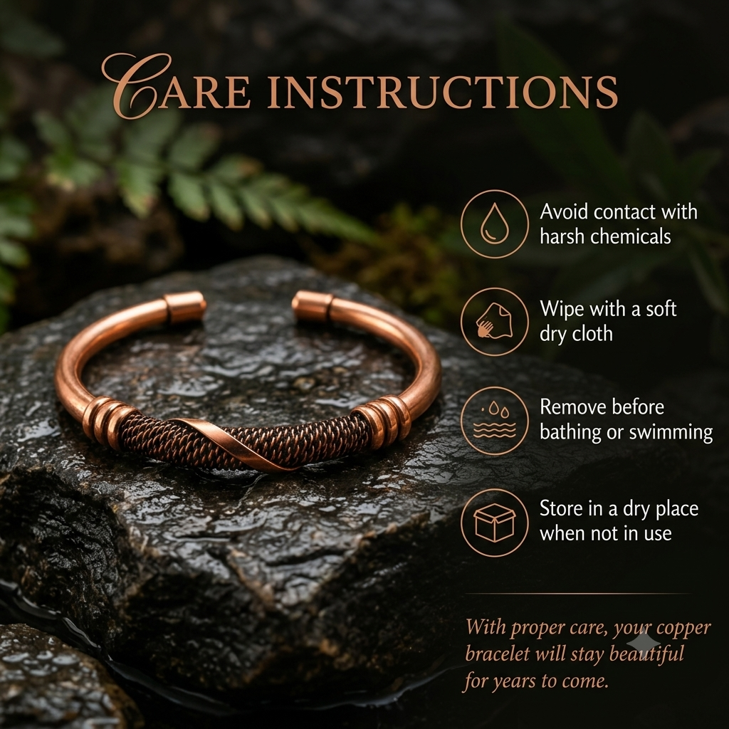 Handcrafted Copper Cuff with Woven Design Protection Bracelet