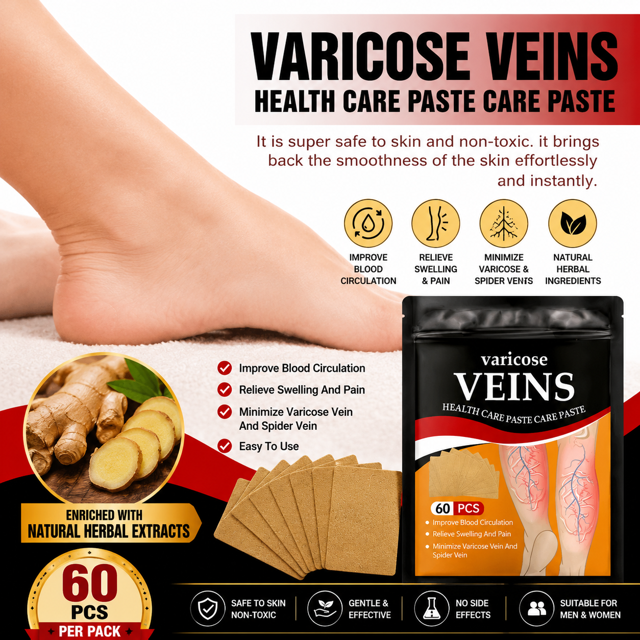 Varicose Veins Health Care Paste | Pain Relief & Blood Circulation Support (Pack of 60) Buy 1 Get 1 Free