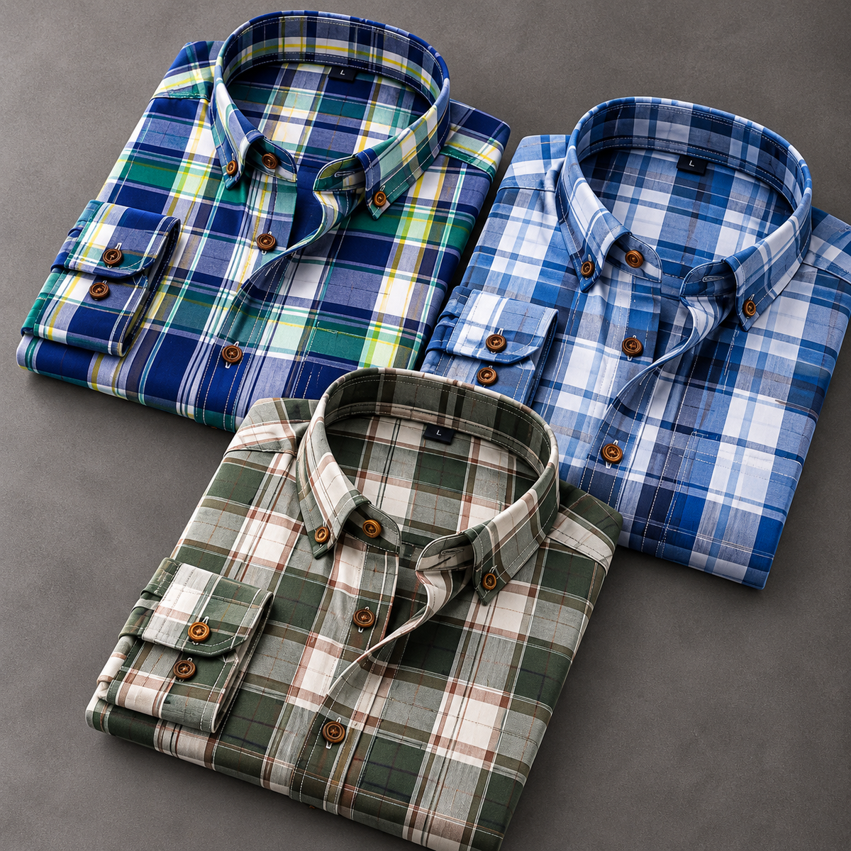 Men's Checked Shirt Combo – Pack of 3 | Navy, Blue & Olive | Everyday Full-Sleeve Casual Shirts