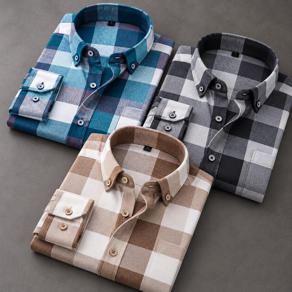 Men's Checked Shirt Combo – Pack of 3 | Teal, Black & Beige | Modern Full-Sleeve Casual Shirts