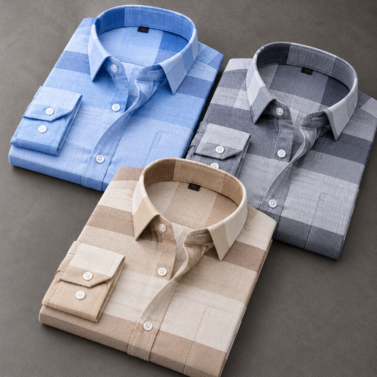 Men's Checked Shirt Combo – Pack of 3 | Light Blue, Grey & Beige | Refined Full-Sleeve Casual Shirts
