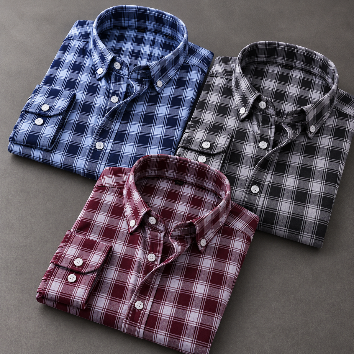 Men's Checked Shirt Combo – Pack of 3 | Blue, Black & Burgundy | Versatile Full-Sleeve Casual Shirts